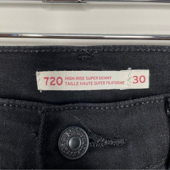 Levi's 720 High Rise Super  Skinny Jeans Black Squared Size 30 - Picture 4 of 10